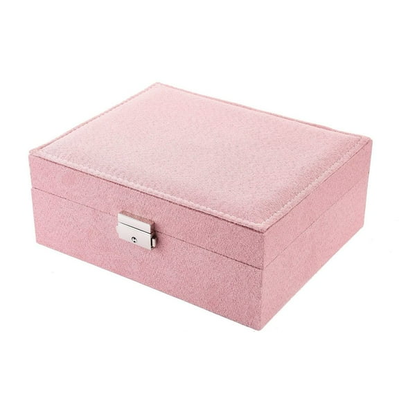 1 pc Velvet Wood Jewelry boxes Portable Jewelry Storage Case with Alloy Lock for Ring Earrings Necklace Rectangle Pink 23.1x18.7x9.1cm