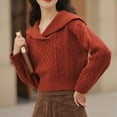 thumbnail image 5 of VISALY V Neck Pullover Sweater Cotton Sweaters Trendy Long Sleeve Sweater Tops Fall Chunky Cable Knit Pullover Sweaters Business Casual Sweater Business Casual Sweaters Soft Sweaters Red One Size, 5 of 7