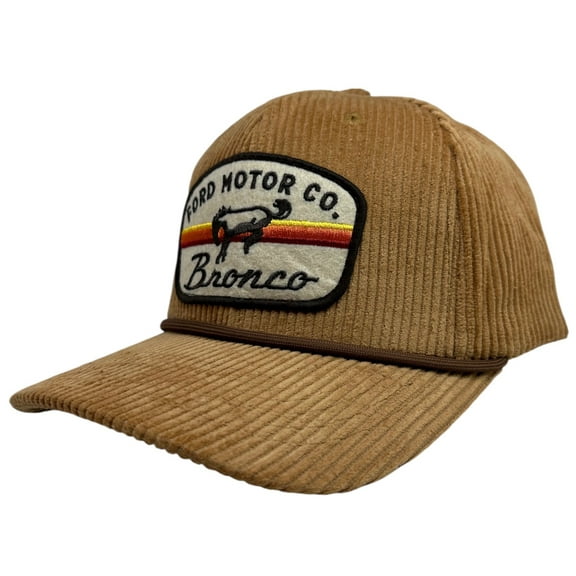 Ford Bronco Men's Snapback Hat Corduroy Embroidered Felt Retro Patch Cap (Caramel)