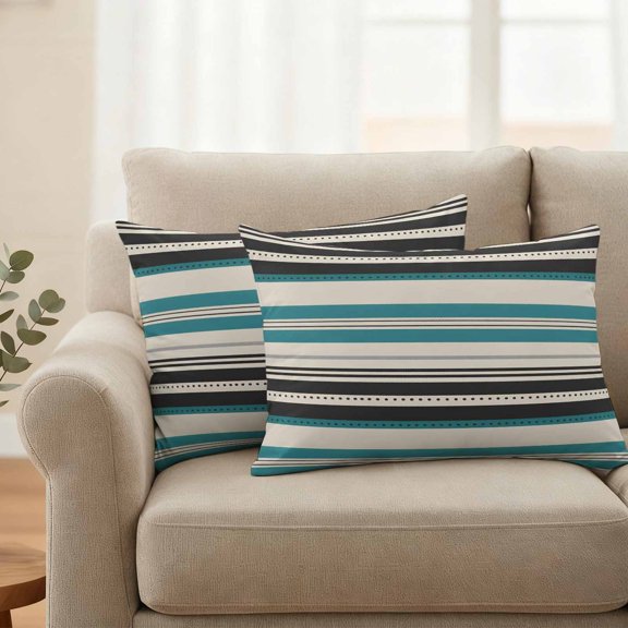 Blue Black Stripes Waterproof Throw Pillow Covers Set of 2 Vintage Lines on Linen Outdoor Cushion Cover Pillow Protector Decorative Pillowcases for Bed Sofa Couch