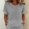 thumbnail image 7 of Zynoxe Womens Plus Size Short Sets Casual Cotton Linen Crew Neck Top and Shorts Matching Outfits with PocketsGrayS, 7 of 7
