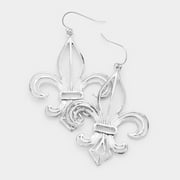 Pierced 2 1/4" silver cutout fleur de lis dangle earrings