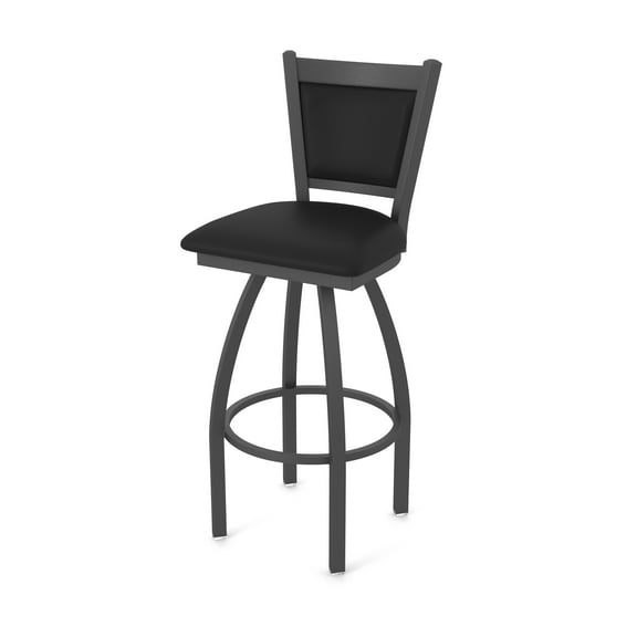 870 Hadleigh 30" Swivel Bar Stool with Pewter Finish and Black Vinyl Seat and Back