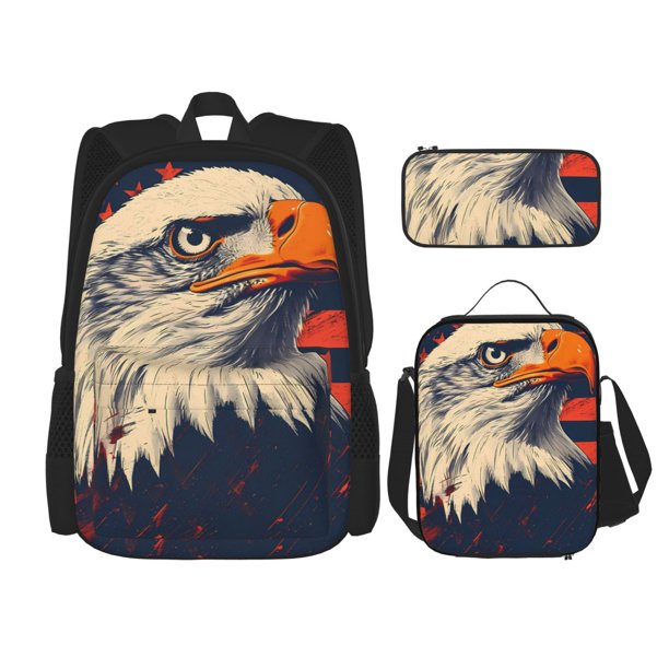 Balery American Bald Eagle A Mochila Escolar 3 en 1 para Niños - Mochila Resistente con Lonchera Térmica y Estuche - Mochila Escolar para Niños y Niñas