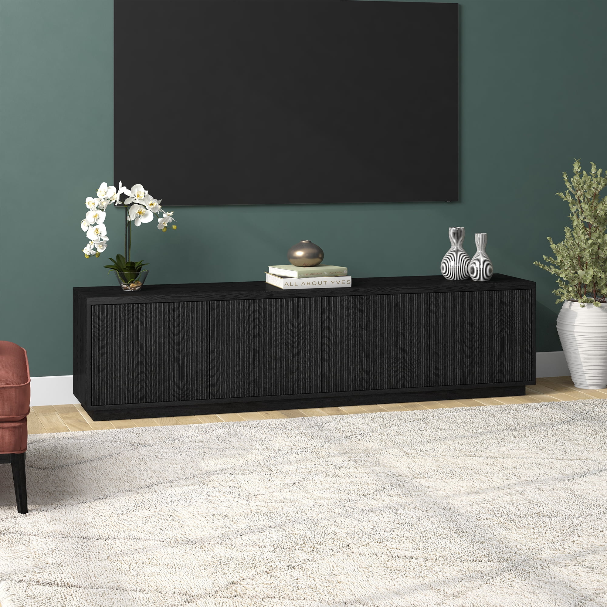 Hanson Rectangular TV Stand for TV's up to 85" in Black Grain