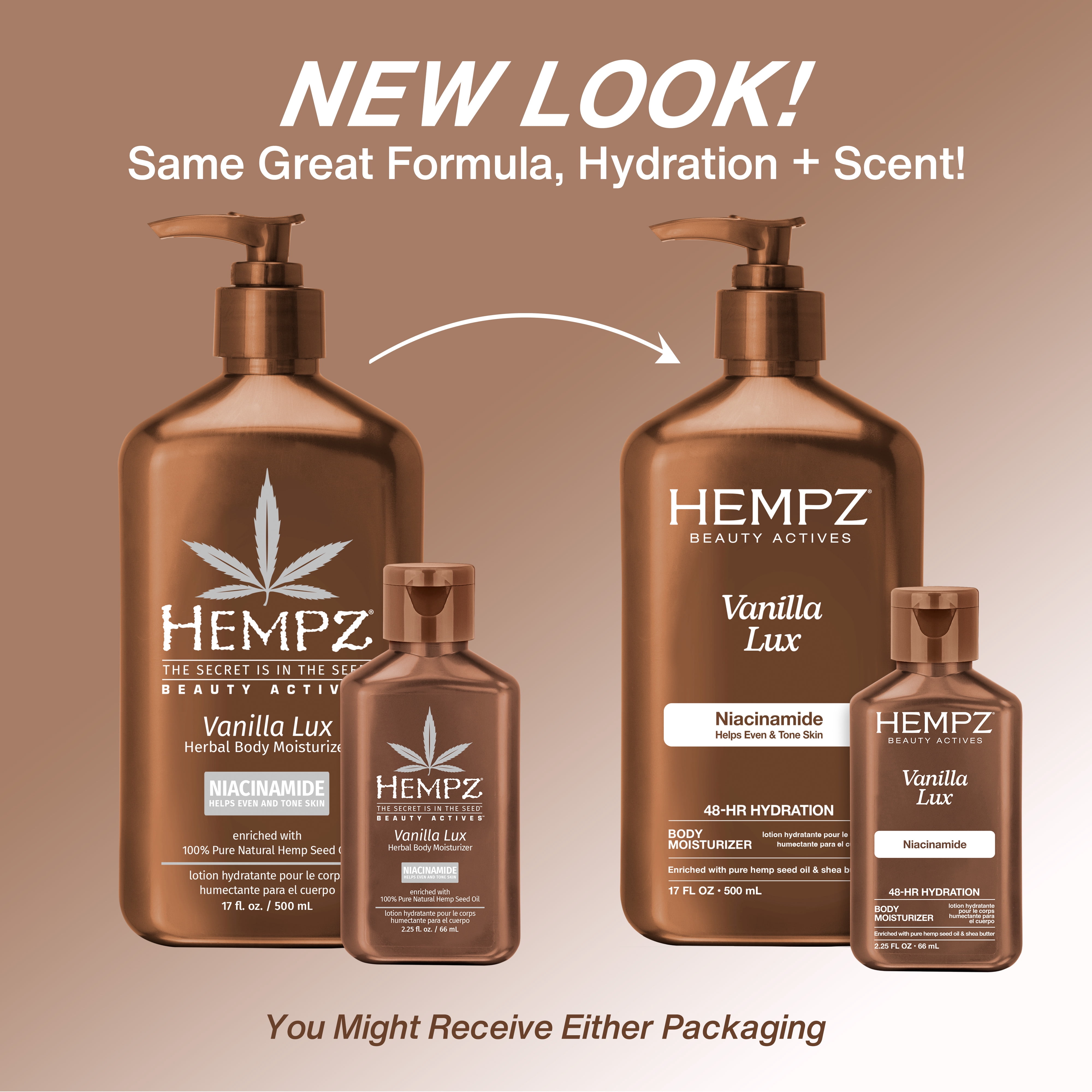 (2 pack) Hempz Lotion Vanilla Lux Herbal Body Moisturizer with Niacinamide, 17 fl oz