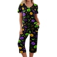 thumbnail image 2 of Halloween Pajama Sets for Women 2 Pieces Pajamas Funny Pumpkins Print Short Sleeve Tops and Capri Sets Halloween PJs Sleepwears, 2 of 6