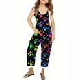 thumbnail image 2 of Zwiiyzr Girls' Casual Printed Sleeveless Jumpsuits Spaghetti Strap Loose Overalls Pants Casual Long Romper with Pockets 5-14Y Multicolor, 2 of 6