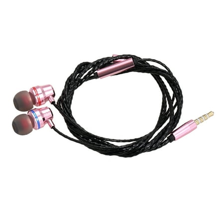 - 3.5mm Metal Wired Headphone In-Ear Headset Stereo Music Smart Phone Earphone Earpiece In-line Control Hands-free with Microphone Rose Gold