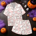 thumbnail image 6 of Ktoot Halloween Pajamas Women,Short Sleeve Pajama Sets for Women,Halloween Pjs Lounge Sets,Cute Print Button Down Tops And Shorts Loungewear Pj Short Set 2 Piece Silk Casual Nightwear, 6 of 8