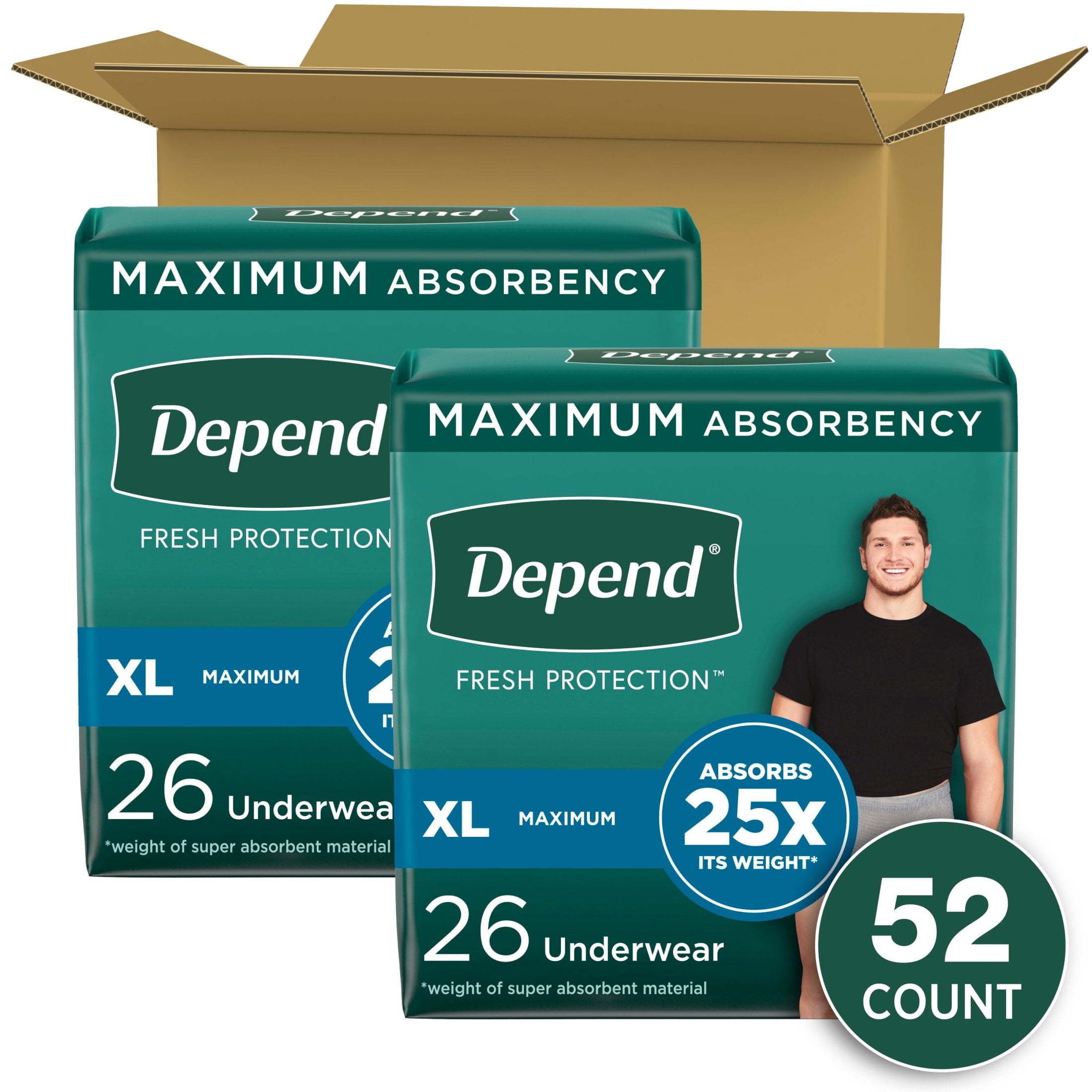 Depend Fresh Protection Incontinence Underwear for Men, Adult Diapers, XL, 52 Count