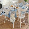 thumbnail image 4 of Blue Starfish Coastal Rectangle Tablecloth, Eucalyptus Summer Nautical Shell Wooden Waterproof & StainResistant Tablecloth, Washable Oil-proof Table Cover for Dining/Party/Wedding/Buffet 54x108 In, 4 of 9