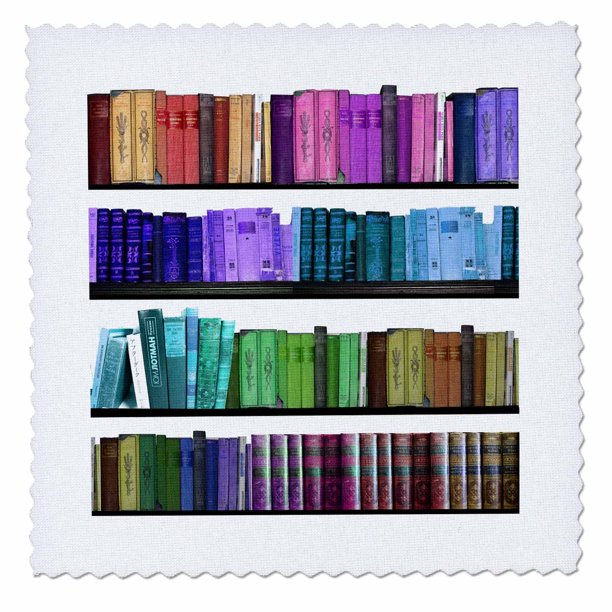 3dRose Colorful bookshelf books Rainbow bookshelves reading book