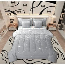 Feelyou Grey Mystic Galaxy Bedding Comforter Set 7 Pieces, Fashion Sequin Print Full Bedding Set, Bling Cartoon Stars Reversible Fitted Sheet Flat Sheet, Microfiber Bedroom Decor