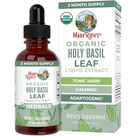 MaryRuth's Holy Basil Leaf Liquid Drops, 1 oz - Adaptogenic, Detox, Antioxidant