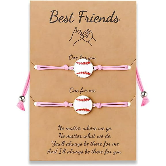 Best Friend Baseball Bracelets Gifts for Women Friendship Bracelet for Her Best Friend Birthday Graduation Gifts for Besties Sister Adjustable Matching Baseball Braided Bracelets for 2 Pink