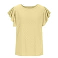 thumbnail image 3 of Yellow S WIZUTIZ Top for Women Holiday Saving Casual Cotton Blend Pure Colour Tee Solid Linen Round Neck Tshirts Summer-Beach Short Sleeve Cozy Style T-shirt Oversize Tunics Tshirt Plain Ladies Blous, 3 of 5
