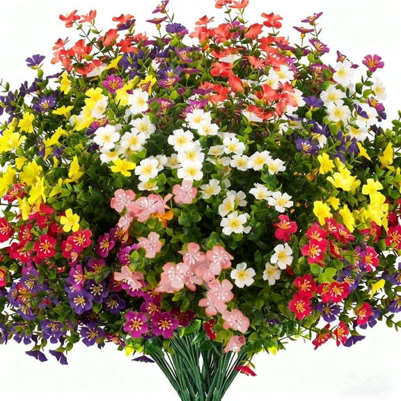 XEAZON 12 Bundles Artificial Flowers for Outdoors Decor, Artificial Fake Silk Flowers, UV Resistant Faux Plants for Wedding Indoor Outside Home DIY Garden Porch Party Decoration (6 Color)