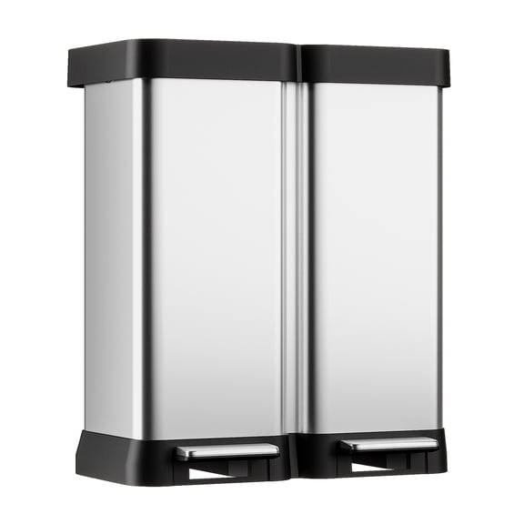 16 Gallon Trash Can with 2 Lids,Dual Compartment (2x30L) Stainless Steel Garbage Can,Fingerprint Resistant,Hands-Free Pedal,Step-On Garbage Can for Home, Office, or Kitchen(No Inner)