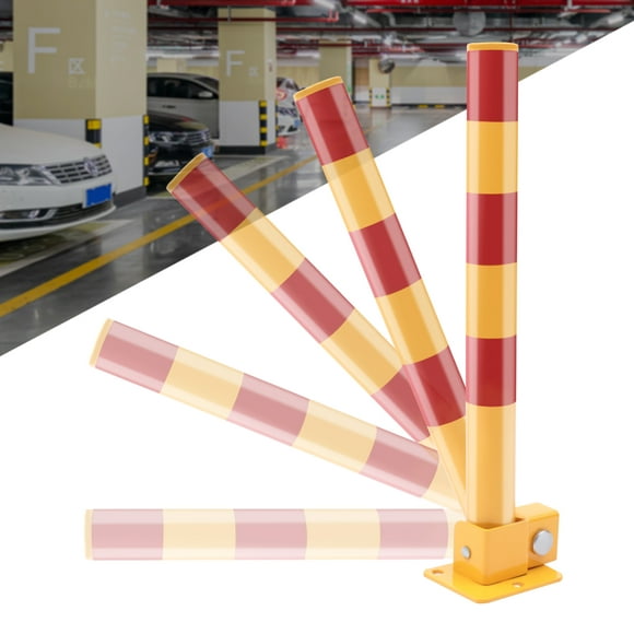 Miumaeov Spring Parking Post, Parking Barrier Parking Lock Folding Heavy Metal Parking Obstacle Pile with Warning Stripes, Parking Piles,Driveway Parking Interceptor Bollard (Red and Yellow)