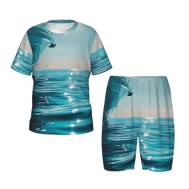 Balery Turquoise Ocean Reflection Conjunto de Pijama Infantil de Manga Corta con Estampado – Ropa de Dormir de Algodón Suave-X-Large