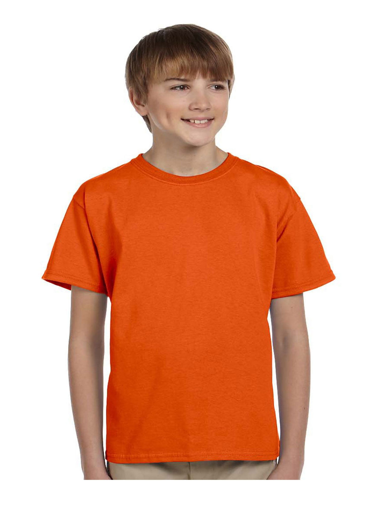 Fruit Of The Loom Long Sleeve Safety Orange Crew Neck Shirt Boys Size L 10-12