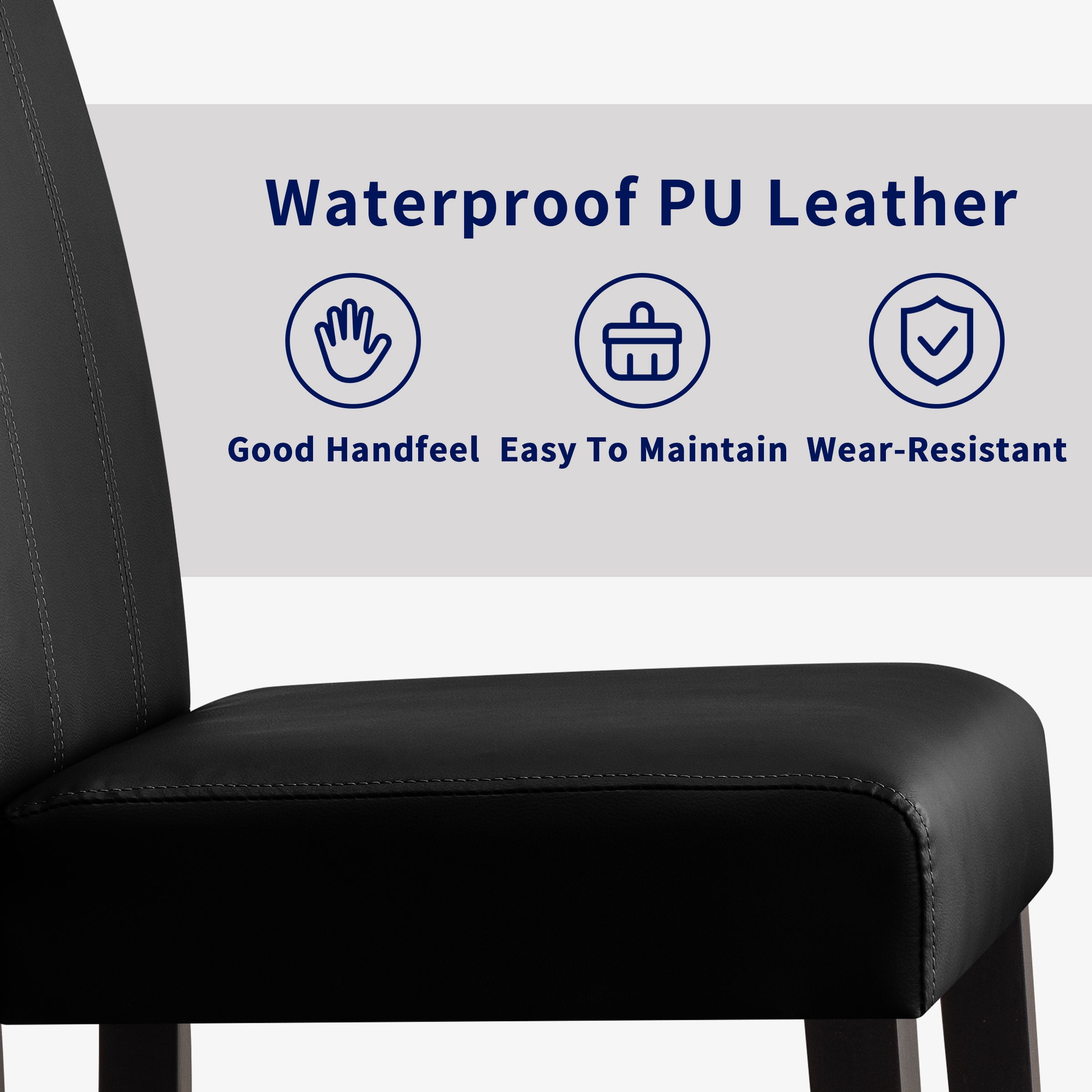Subrtex Faux Leather Indoor Dining Chair Set of 2, Modern Mid-Century Chairs for Home, Black