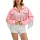 thumbnail image 1 of Chaqueta de mezclilla con flecos de manga larga y dobladillo deshilachado para mujer INSPIRE CHIC, corta, color rosa, 1 of 5