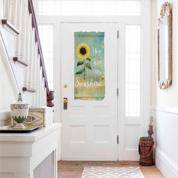 Sunflowers Door Curtains for Door Window, French Sidelight Front Back Door Curtains With Tieback, Botanical Ombre Flowers You Are My Sunshine Kitchen Rod Pocket Drapes Panel, 25"x40"