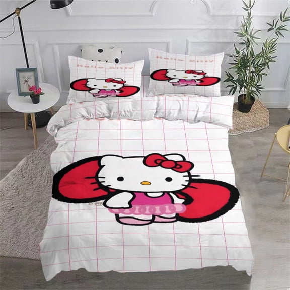 Kitty Cat Kuromi My Melody Cartoon Duvet Cover and Pillowcase Three-piece Set Twin Full Queen King Size