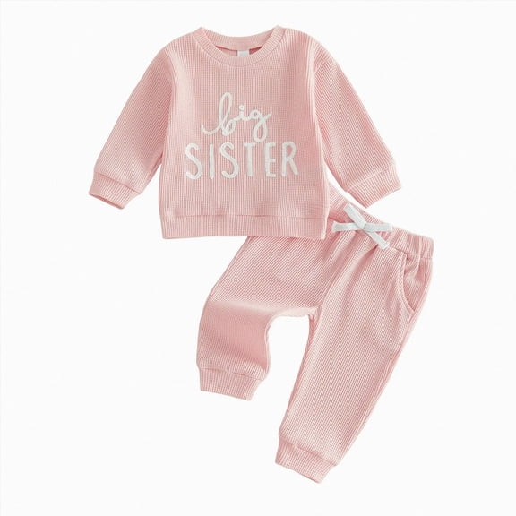 Linfrsh Toddler Girl Outfits Girls' Cute Winter and Casual Letter Embroidered Long Sleeved Pants In Solid Color Set