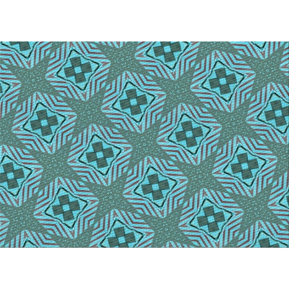 Ahgly Company Indoor Rectangle Patterned Bright Turquoise Blue Area Rugs, 5' x 7'