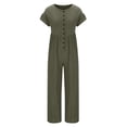 thumbnail image 3 of Cyber&Monday Deals Usmixi Jumpsuits for Women Dressy Plus Size Casual Solid Button up Cotton Linen Loose Long Jumpsuits Overalls Summer Lapel Short Sleeve Plain Maxi Formal Rompers Army Green xl, 3 of 5