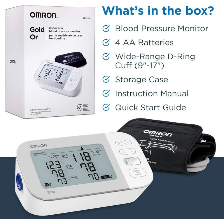 Omron Gold Blood Pressure Monitor Premium Upper Arm Cuff Digital Bluetooth Blood Pressure Machine Stores Up to 120 Readings for Two Users (60