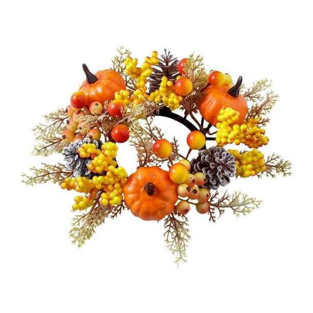 Corona de velas en forma de anillo,Corona artificial con forma de calabaza y vela para festival,Candelabro de calabaza con corona de otoño,Adorno de corona de Acción de Gracias,festival de