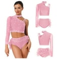 thumbnail image 4 of iiniim Women's Lyrical Jazz Dance Outfits One Shoulder Crop Top with Feather Briefs Skirt Dancewear Pink S, 4 of 7