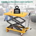 thumbnail image 2 of Hydraulic Lift Table Cart, 500 lbs Capacity Double Scissor Lift Table, Adjustable 11.4" to 42.5" in Height Hydraulic Lift with Locking Wheels for Material Handling and Transportation, 2 of 8
