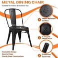 thumbnail image 6 of Lacoo Metal Dining Chair Indoor-Outdoor Use Stackable Classic Trattoria Chair Chic Dining Bistro Cafe Side Metal Chairs Set of 4 (Black), 6 of 7