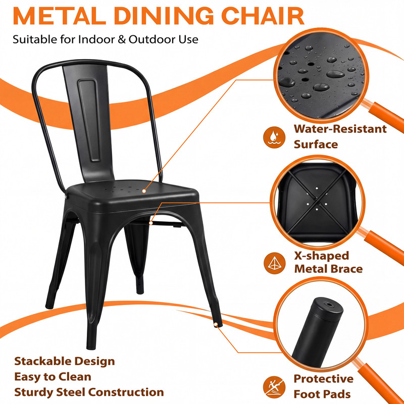 Lacoo Metal Dining Chairs, Set of 4, Stackable photo 6