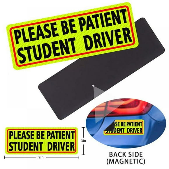 Student Driver Magnet Reflective Car Signs, for The Novice or Beginner, Bumper Yellow Decal Sticker, Reusable Magnetic Large Bold Visible Text