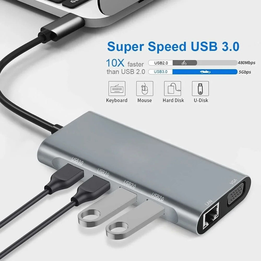 Cocobaby Adapter USB C HUB Type C 11 Port High Speed Multi USB Splitter PC Laptop Macbook