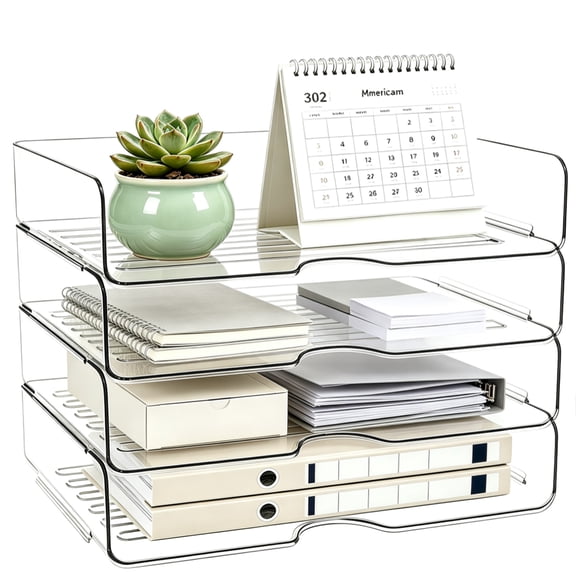 Paper Organizer Letter Tray, 4 Pack PET Stackable Desk File Organizer, Clear Office Organizer for Letter/A4 Files, Books, iPad