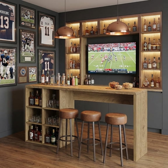 Tribesigns 70.9" Bar Table with 6 Cubbies Storage, Narrow Farmhouse Pub Table, Counter Height Home Bar Unit for Kitchen, Dining Room, Living Room, Behind Couch