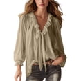 thumbnail image 2 of Helii Womens Tops Women's V Neck Pleated Front Collared Long Sleeve Ruffle Casual Blouse Top, 2 of 5