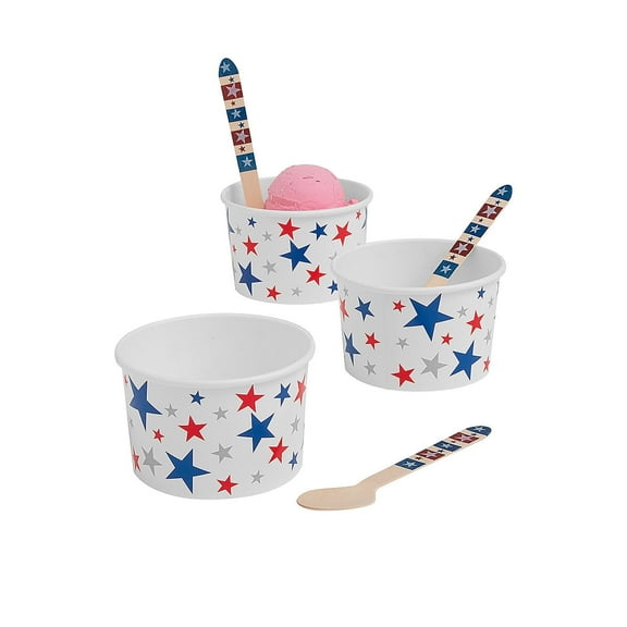 Patriotic Star Ice Cream Cups with Spoons – 12 Ct.
