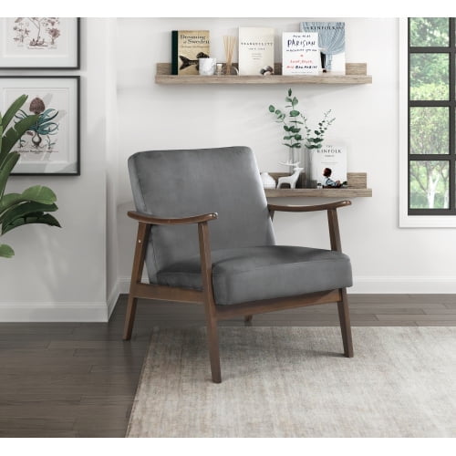 Knubmt Upholstered Velvet Club Chair Accent Chair with Wood Frame, Mid Century Modern Armchair for Living Room, Bedroom, Office, Dark Gray