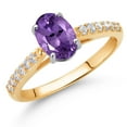 thumbnail image 2 of Gem Stone King 10K Yellow and White Gold Purple Amethyst and White Lab Grown Diamond Engagement Ring for Women (1.33 Cttw, Oval 8X6MM, Gemstone February Birthstone, Size 6), 2 of 4