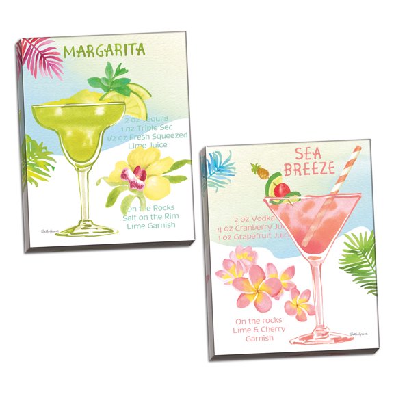 Gango Home Decor Contemporary Tropical Getaway III & IV by Beth Grove (Ready to Hang); Two 16x20in Hand-Stretched Canvases