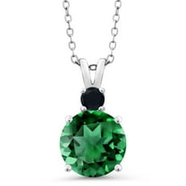 Gem Stone King 925 Sterling Silver Green Nano Emerald and Black Onyx Pendant Necklace for Women (3.59 Cttw, Gemstone May Birthstone, Round 10MM, With 18 inch Chain)