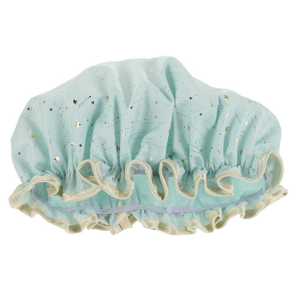 Gorro de ducha impermeable de doble capa para mujer, reutilizable y con banda elástica, de poliéster y algodón grueso para ducha y baño